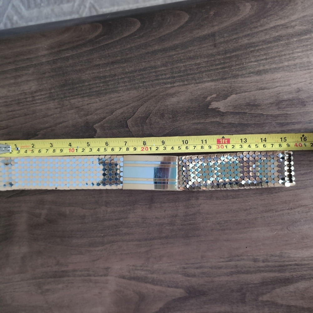 Vintage Two Tone Metal Scale Mesh Stretch Belt Gold Silver 80s Satatement Retro - Picture 6 of 9